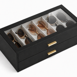 Quiet Luxe 2-Layer Sunglasses Organizer Box with Glass Lid & Drawers