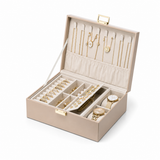 Everyday Keepsake 2-Layer Large Leather Jewelry Box Organizer with Removable Tray & Watch Pillow