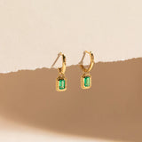 Ribbed Emerald Hoop Earrings
