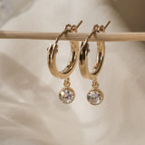 Tiny Solitaire Hoop Earrings