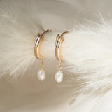 Pearl Drop Hoop Earrings