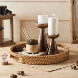 Rattan Trays Round • Large & Small Wicker Serving Tray Organiser With Handles • Dining Table Home Decor • Coffee Table Breakfast Basket