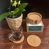Rattan Coasters with Holder - Set of 6