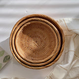 Rattan Fruits Basket, Wicker Woven Basket, Decorative Serving Tray, Bread Storage Basket, Wooden Fruit Bowl, Key Trays for Entryway Table Zoetangle