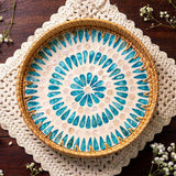Rattan Tray with Mother of Pearl Inlay • Decorative Round Serving Tray • 30cm or 35cm • Handmade Boho Home Decor • Beach Themed Natural Home