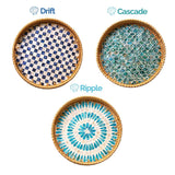 Rattan Tray with Mother of Pearl Inlay • Decorative Round Serving Tray • 30cm or 35cm • Handmade Boho Home Decor • Beach Themed Natural Home