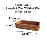 Rattan Woven Tray Rectangular Wicker Wooden Tray Fruits Basket Set Storage Wood Serving Tray Dry Fruit Platter Snack Breakfast Organizer Bin