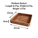 Rattan Woven Tray Rectangular Wicker Wooden Tray Fruits Basket Set Storage Wood Serving Tray Dry Fruit Platter Snack Breakfast Organizer Bin