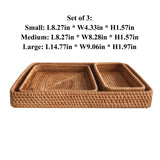 Rattan Woven Tray Rectangular Wicker Wooden Tray Fruits Basket Set Storage Wood Serving Tray Dry Fruit Platter Snack Breakfast Organizer Bin