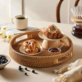 Rattan Trays Round • Large & Small Wicker Serving Tray Organiser With Handles • Dining Table Home Decor • Coffee Table Breakfast Basket