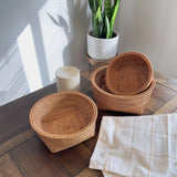 Wicker Fruit Bowl, Fruits Basket Storage Rattan Woven Basket for Serving, Wood Serving Tray, Vegetable Bread Storage Bin, Housewarming Gift Zoetangle