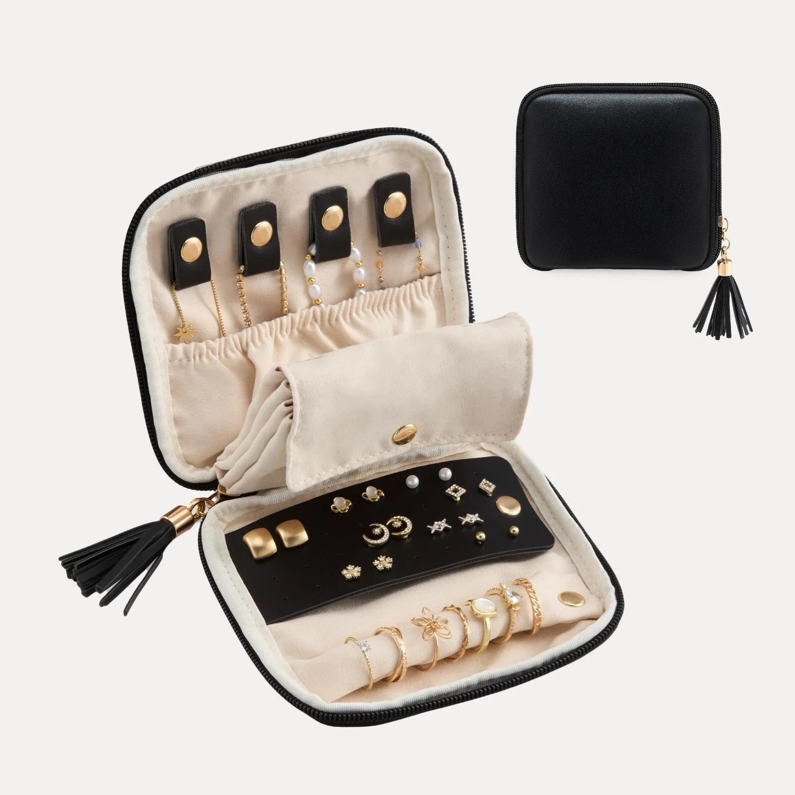 Elegant Travel Jewelry Organizer Pouch with Detachable Compartments