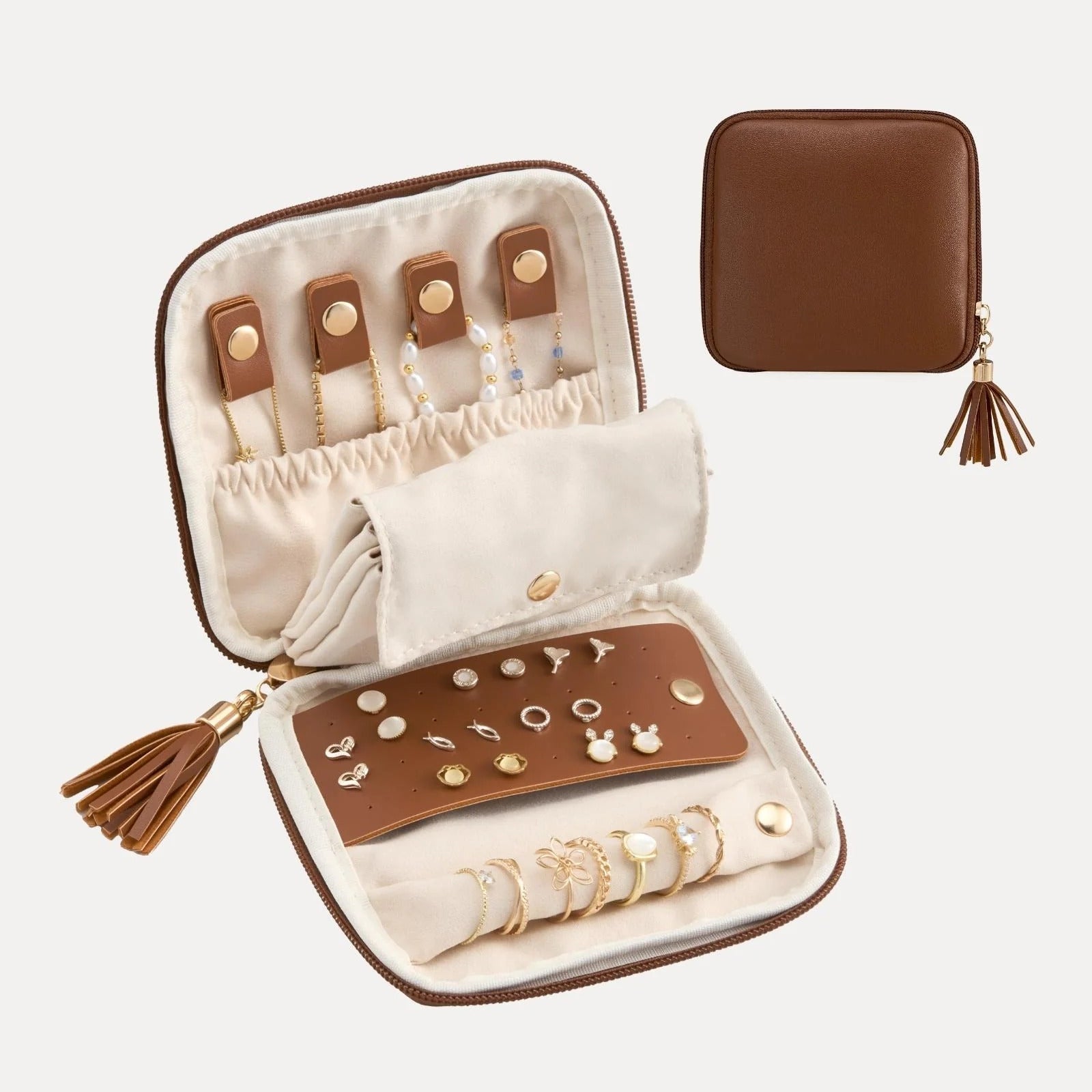 Elegant Travel Jewelry Organizer Pouch with Detachable Compartments
