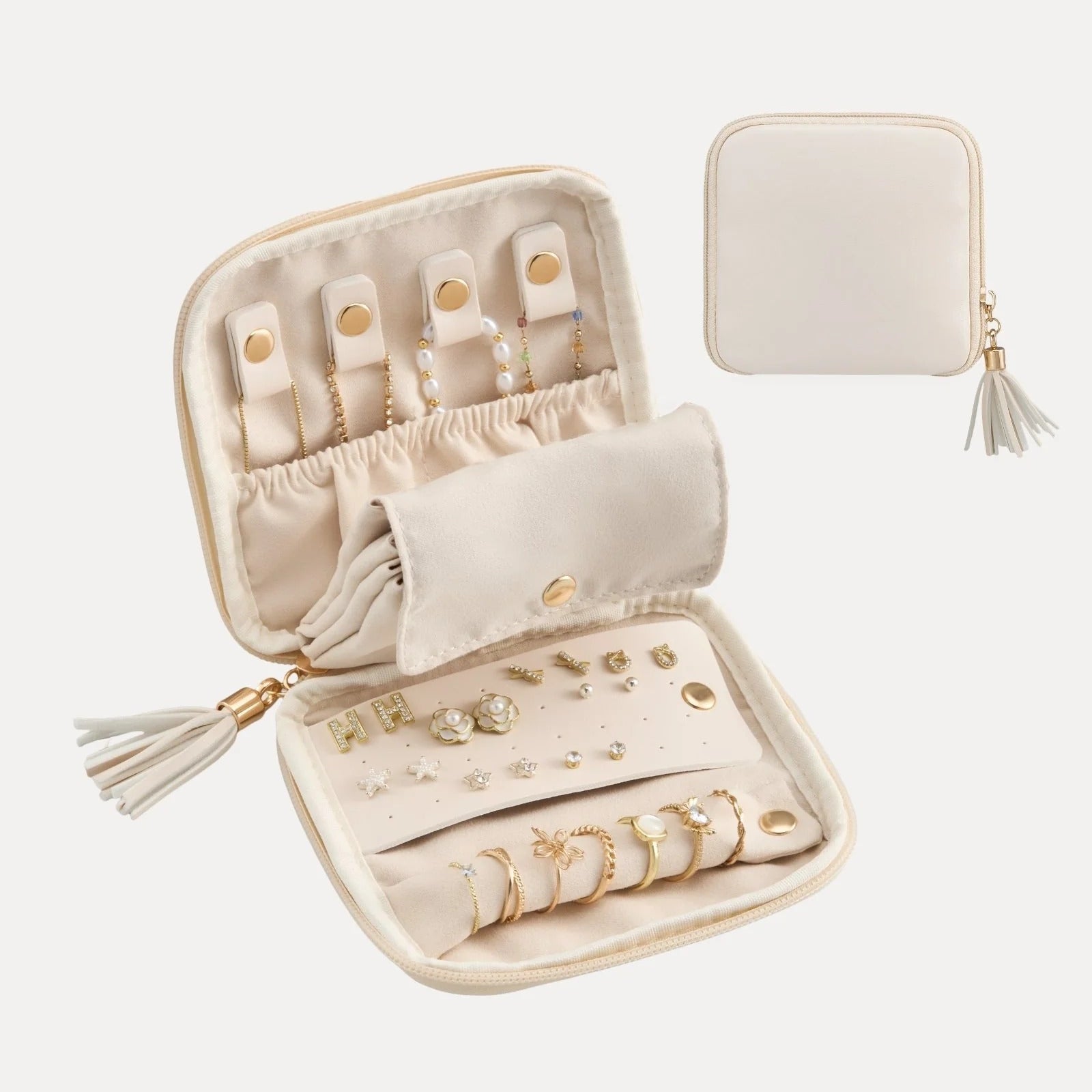 Elegant Travel Jewelry Organizer Pouch with Detachable Compartments