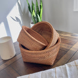 Wicker Fruit Bowl, Fruits Basket Storage Rattan Woven Basket for Serving, Wood Serving Tray, Vegetable Bread Storage Bin, Housewarming Gift Zoetangle
