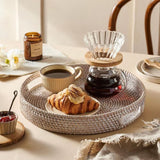 Rattan Trays Round • Large & Small Wicker Serving Tray Organiser With Handles • Dining Table Home Decor • Coffee Table Breakfast Basket