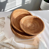 Rattan Fruits Basket, Wicker Woven Basket, Decorative Serving Tray, Bread Storage Basket, Wooden Fruit Bowl, Key Trays for Entryway Table Zoetangle