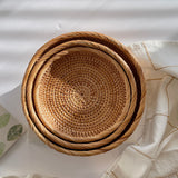 Rattan Fruits Basket, Wicker Woven Basket, Decorative Serving Tray, Bread Storage Basket, Wooden Fruit Bowl, Key Trays for Entryway Table Zoetangle
