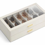 Quiet Luxe 2-Layer Sunglasses Organizer Box with Glass Lid & Drawers