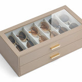 Quiet Luxe 2-Layer Sunglasses Organizer Box with Glass Lid & Drawers