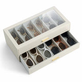 Quiet Luxe 2-Layer Sunglasses Organizer Box with Glass Lid & Drawers