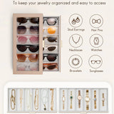 Quiet Luxe 2-Layer Sunglasses Organizer Box with Glass Lid & Drawers