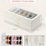 Quiet Luxe 2-Layer Sunglasses Organizer Box with Glass Lid & Drawers
