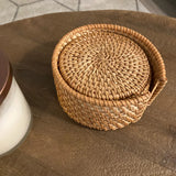 Rattan Coasters with Holder - Set of 6
