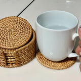 Rattan Coasters with Holder - Set of 6