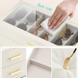 Quiet Luxe 2-Layer Sunglasses Organizer Box with Glass Lid & Drawers