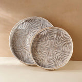 Rattan Trays Round • Large & Small Wicker Serving Tray Organiser With Handles • Dining Table Home Decor • Coffee Table Breakfast Basket