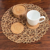Rattan Coasters with Holder - Set of 6
