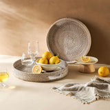 Rattan Trays Round • Large & Small Wicker Serving Tray Organiser With Handles • Dining Table Home Decor • Coffee Table Breakfast Basket