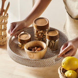 Rattan Trays Round • Large & Small Wicker Serving Tray Organiser With Handles • Dining Table Home Decor • Coffee Table Breakfast Basket