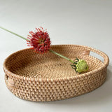 Oval Rattan Tray Wicker Serving Basket Handcrafted Woven Natural Bathroom Organizer Storage Kitchen Table Centerpiece Decoration Bohemian Byron
