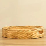 Oval Rattan Tray Wicker Serving Basket Handcrafted Woven Natural Bathroom Organizer Storage Kitchen Table Centerpiece Decoration Bohemian Byron