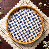 Rattan Tray with Mother of Pearl Inlay • Decorative Round Serving Tray • 30cm or 35cm • Handmade Boho Home Decor • Beach Themed Natural Home