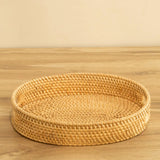Oval Rattan Tray Wicker Serving Basket Handcrafted Woven Natural Bathroom Organizer Storage Kitchen Table Centerpiece Decoration Bohemian Byron