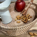 Oval Rattan Tray Wicker Serving Basket Handcrafted Woven Natural Bathroom Organizer Storage Kitchen Table Centerpiece Decoration Bohemian Byron