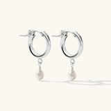Pearl Drop Hoop Earrings