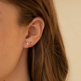 Triple Ball Flat Back Stud Earring - 14k Solid Gold
