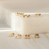 Triple Ball Flat Back Stud Earring - 14k Solid Gold